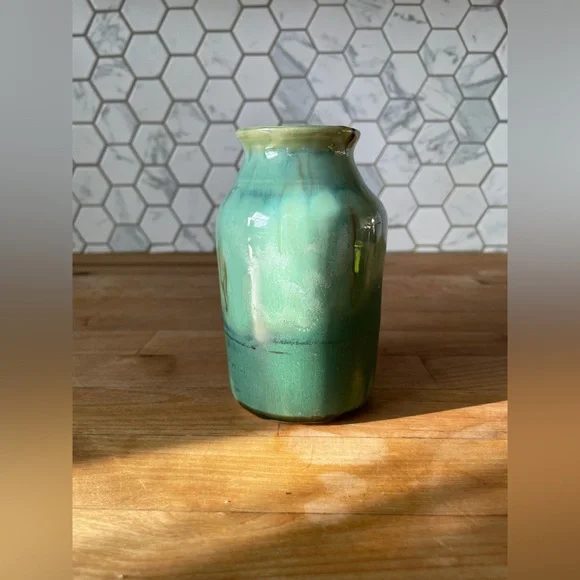 Handcrafted Green Ceramic Vase - Picture 2 of 11